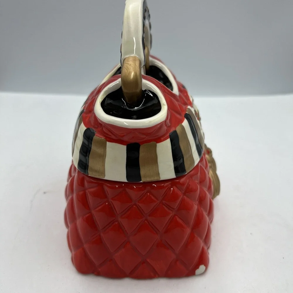 David's Cookies Mini Purse Cookie Jar Red, Black,‎ White, Gold 6 1/2